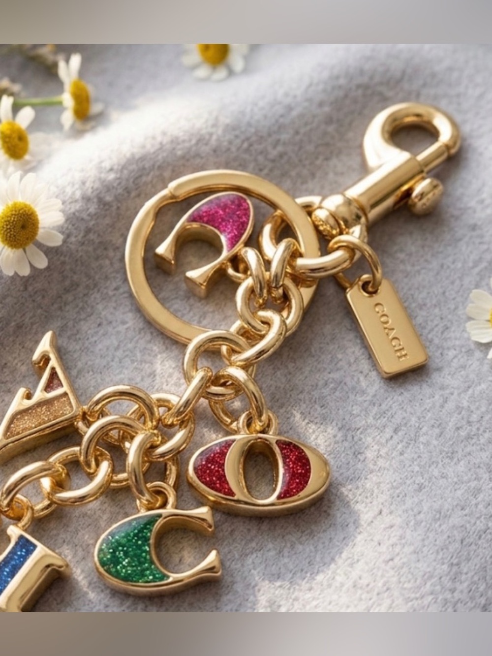 Coach Keychain Bag Charm Rainbow Color letters new in box